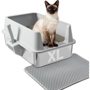 Stainless Steel Litter Box with Lid L to XL, XLarge Metal Litter Box for Big Cats, High-Sided Cat Litter Boxes for Anti Urine Splash, Odor Control, Non-Stick & Easy to Clean, Includes Scoop and Mat (Extra Large (23" x 14.6" x 10.2") with Lid)