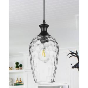 Glass Pendant Lights Kitchen Island, 1-Light Black Pendant Light Fixtures with Hand-Blown Clear Glass, Farmhouse Hanging Light for Kitchen Sink Dining Room Bedroom, E26