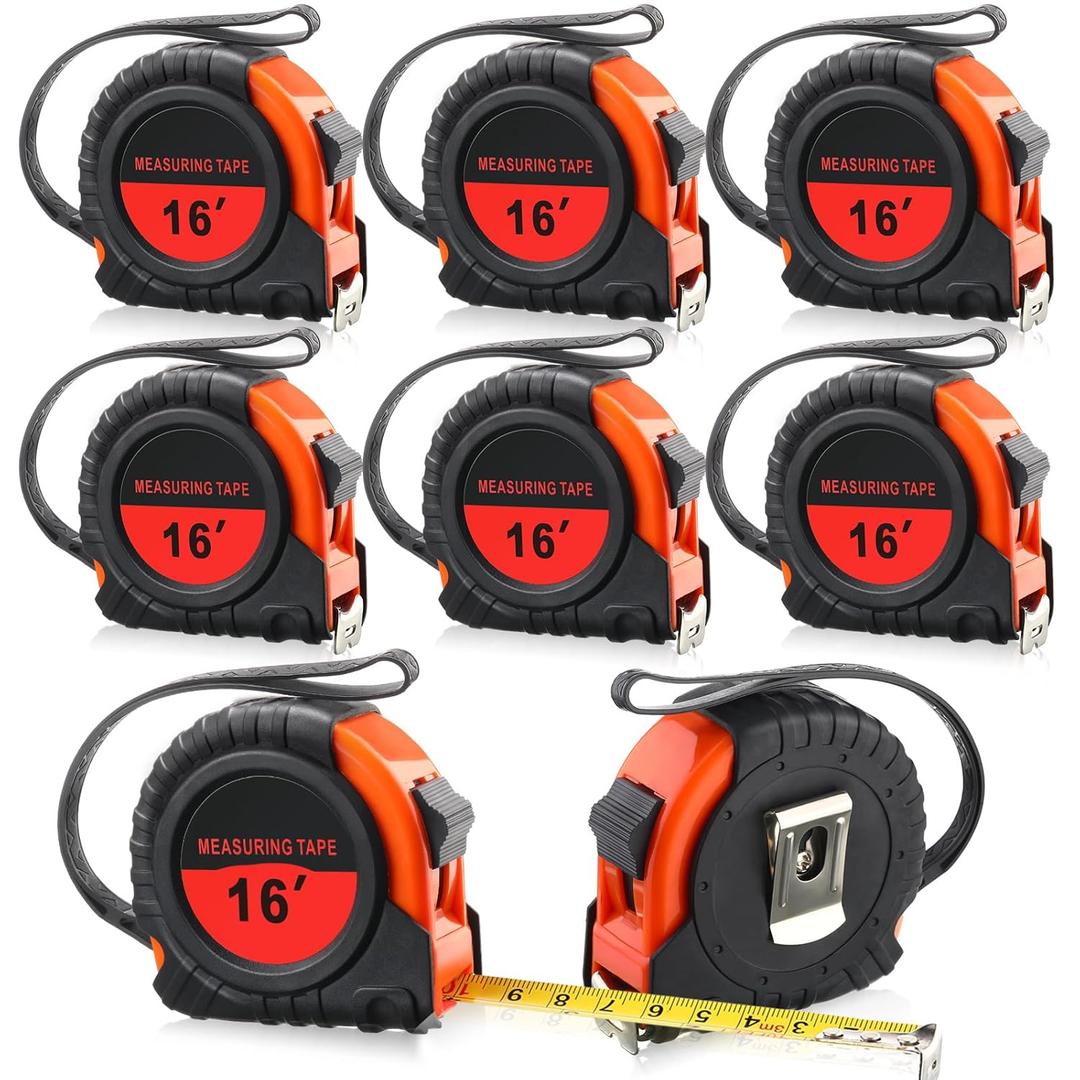 Yunsailing 8 Pack Tape Measure Bulk 16 Feet Retractable Measuring Tape Small Measure Easy Read with Fractions 1/8 Measurement (Orange)