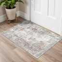 2x3 Washable Non-Slip Area Rug - Soft Low Pile Throw Rug for Kitchen Entryway Bedroom - Modern Indoor Door Mat with Rubber Backing (Beige Grey)