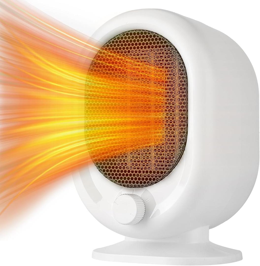 Mini Space Heater,1500W Small Desk Heater,2 Gears Adjustable,PTC Ceramic Heating,Tip-over & Overheat Protection,Fast Heating and Super Quiet White