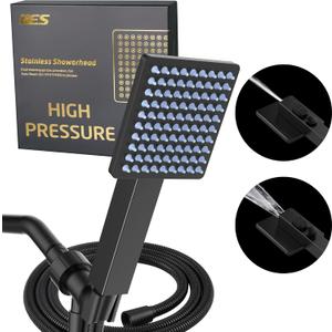 18/8 Stainless Steel Handheld Shower Head, KES High Pressure Rain Shower & Built-in Power Wash with Patented Auto-Reset Design, 70" Long Hose & Adjustable Brass Joint Holder, Matte Black DP300F18-BK