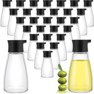 Tanlade 30 Pcs Soy Sauce Dispenser Leakproof Cruet Dispenser Set Small Sauce Bottles Glass Soy Container Oil Dispensing Bottles Seasoning Vinegar Cruet with Lid for Kitchen Cooking, Black