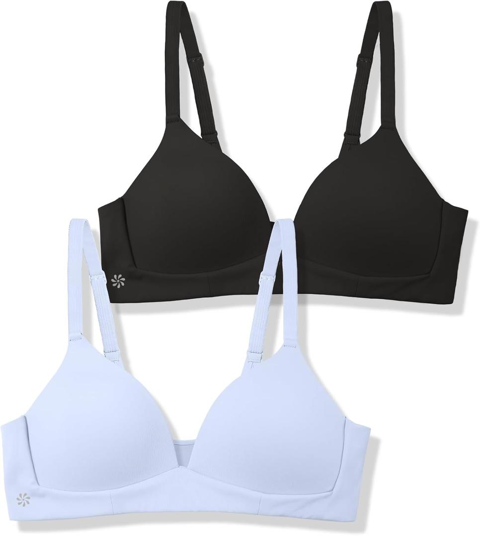 SALIA GIRL Soft Lightly Padded Teen Bras for Girls, Pull-On Wireless Training Bras for Teens Ages 10-14, Everyday Comfort (Large, Blue/Black)