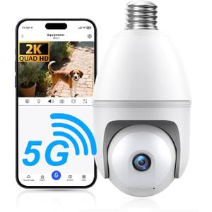 Light Bulb Camera, 2K Wireless Outdoor Camera, 5G/2.4G Light Bulb Security Camera with AI Human Detection, Color Night Vision, Motion Alerts, 2-Way Audio, Compatible with Alexa