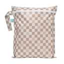 Bumkins Waterproof Wet Bag for Baby, Travel, Swim Suit, Cloth Diapers, Pump Parts, Pool, Beach, Gym Clothes, Toiletry, Hook to Stroller, Daycare, Zipper Reusable Wetdry Packing Pouch, Beige Check (C2 Sand Check)