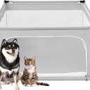 EHEYCIGA 42x42x26 Inches Puppy Playpen Without Top Cover for Dogs & Cats Indoor or Outdoor - Dog Playpen with Door, Dog Fence for Small Animal with Heavy-Duty Oxford & Steel Frame, Sliver Grey