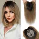 REECHO Real Human Hair Toppers for Women, 10 Inch with Bangs, Ombre Ash Blonde