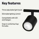 Amazon Basics 3-Light Track Lighting Kit, Dimmable, Adjustable Rotating Heads, GU10 MR16 LED Bulbs Included, 19.9L x 5.1W x 6.65H in, Black