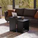 Relso Cascade Nesting Tables Set of 2 - Solid Wood with Smooth Rounded Edges for Stylish Living Room, Bedroom Or Outdoor Use - Space-Saving Design, Long-Lasting, Black Finish