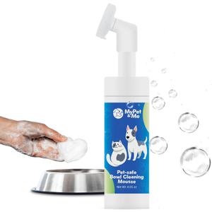 My Pet & Me Pet Bowl Cleaner Mousse, Enzyme Foaming Dog & Cat Bowl Cleaner with Built-in Brush, Rinse-Clean Pet Safe Formula for Water Fountains & Toys