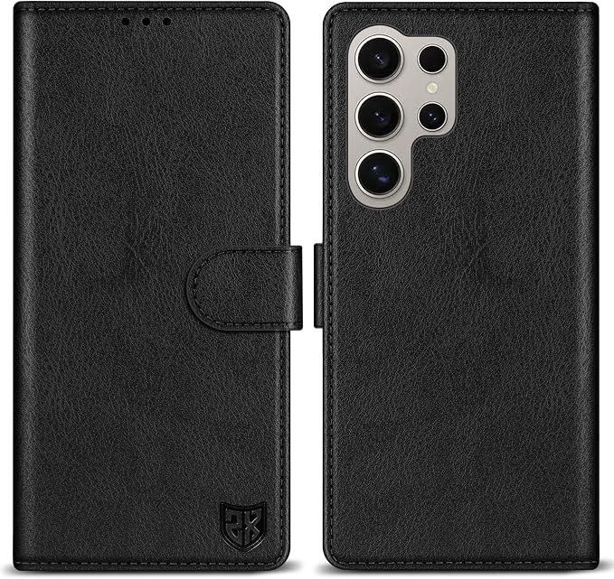 ZZXX for Samsung Galaxy S24 Ultra Wallet Case with [RFID Blocking] Card Slot Stand Strong Magnetic Leather Flip Fold Protective Phone Case for Samsung Galaxy S24 Ultra Case Wallet(Black-6.8 inch)