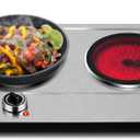 Double Burner, CUSIMAX 1800W Ceramic Electric Hot Plate for Cooking, Dual Control Infrared Cooktop, Portable Countertop Burner, Glass Plate Electric Cooktop, Silver, Stainless Steel-Upgraded Version