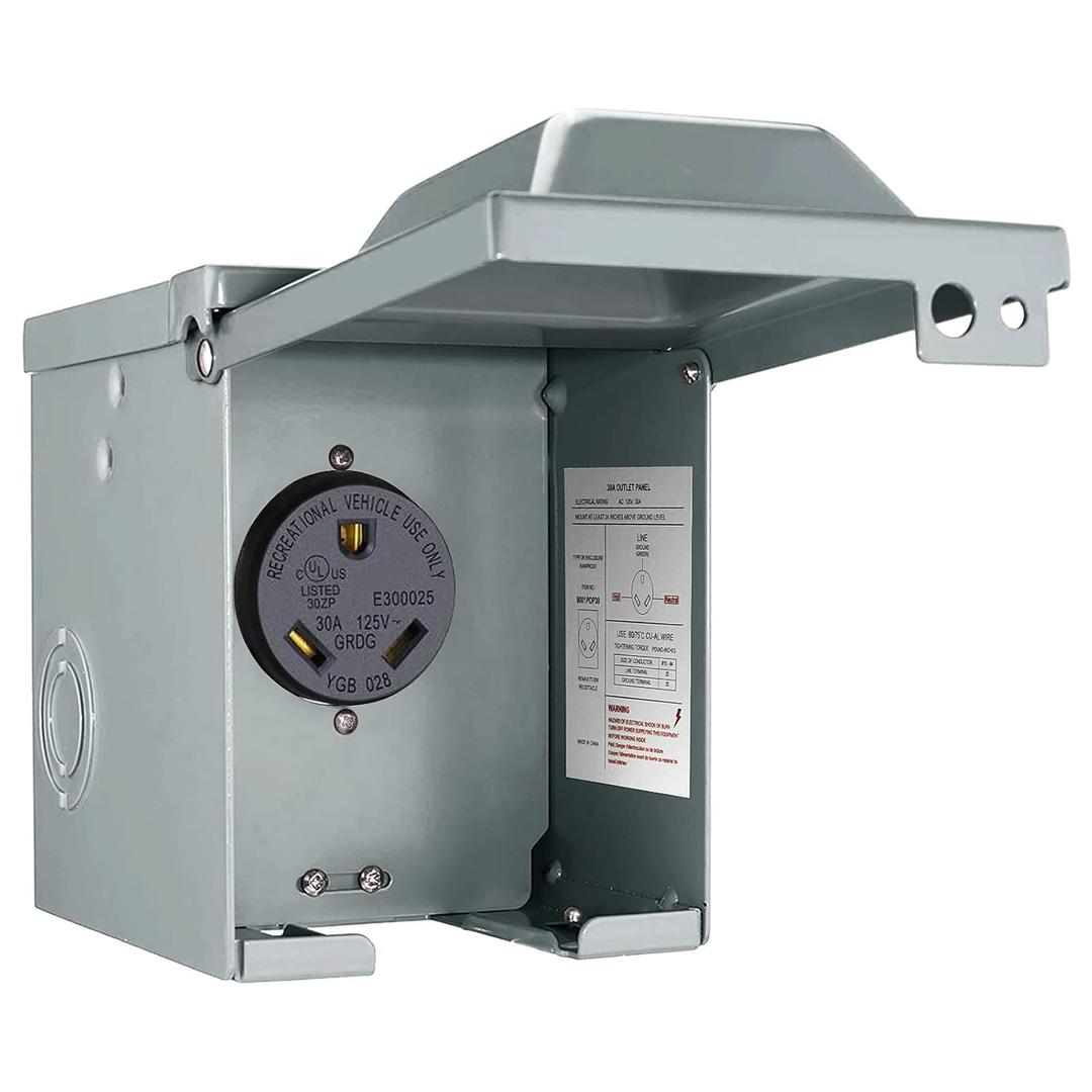 30 Amp 125 Volt RV Power Outlet Box, Enclosed Lockable Weatherproof NEMA TT-30R Outdoor Electrical Receptacle Panel, 30 Amp RV Receptacle for Camper Travel Trailer Motorhome Electric Car Generator