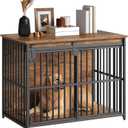 HOOBRO Dog Crate Furniture, 36.6" Heavy Duty Dog Kennel with Sliding Barn Door, Wooden Dog Cage Indoor, Decorative Side End Table for Small/Medium Dogs, Rustic Brown and Black FG162GW03G1