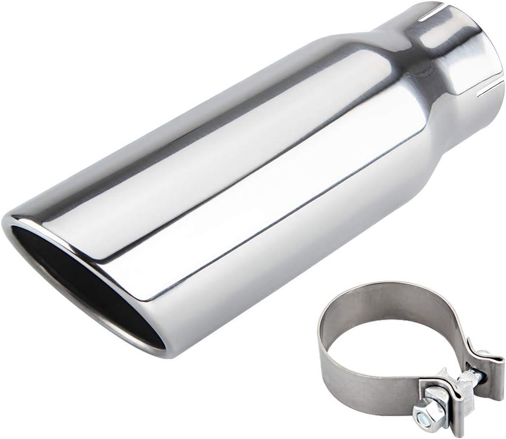LCGP 3 Inch Inlet Exhaust tip 4" Inch Outlet 12" Long Clamp On Stainless Steel Exhaust Tailpipe Tip for Truck Polished