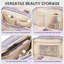 Travel Makeup Bag Women's Large Capacity Cosmetic Portable Organizer Large Opening Waterproof Storage Toiletry Bags Vertical Free-Standing Brush Holder for Easy Access Purple