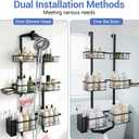 Extra Large Shower Caddy Hanging, Rust-Resistant Shower Organizer Hanging, 3 Tier Height-Adjustable Over the Head Caddy, Rack with Soap Basket (Black)