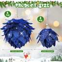 Syhood 12 Pcs Christmas Ball Ornaments Glitter Pinecone Balls Xmas Tree Decoration Hanging Pinecone Ornaments Rustic Pine Cones for Xmas Winter Party Holiday Wedding Home Decorations(Royal Blue)