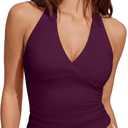 SUUKSESS Women Halter Backless Tank Tops with Built in Bra Double Lined V Neck Y2k Going Out Tops(Violet, M)