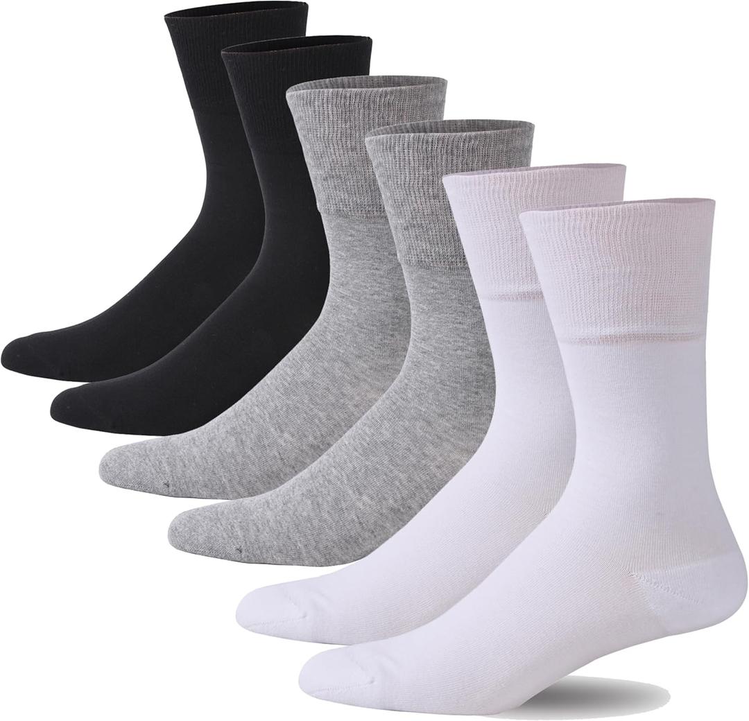 Forcool Non-Binding Cushion Crew Cotton Diabetic Socks for Men and Women, L 6 Pairs
