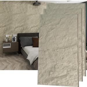 KASARO 3D Faux Stone PU Wall Panels, 3 Pieces Wainscoting Panel Accent for Interior Wall Decor, Waterproof Wall Covering, 47.24  23.62 inch, Cement Lily