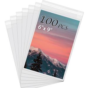 Acid-Free Picture Sleeves, 100Pack Crystal Clear Storage Bags for 6x9 Art Prints, Pictures, Photos, Frame Mats (Bag Size: 6" x 9")