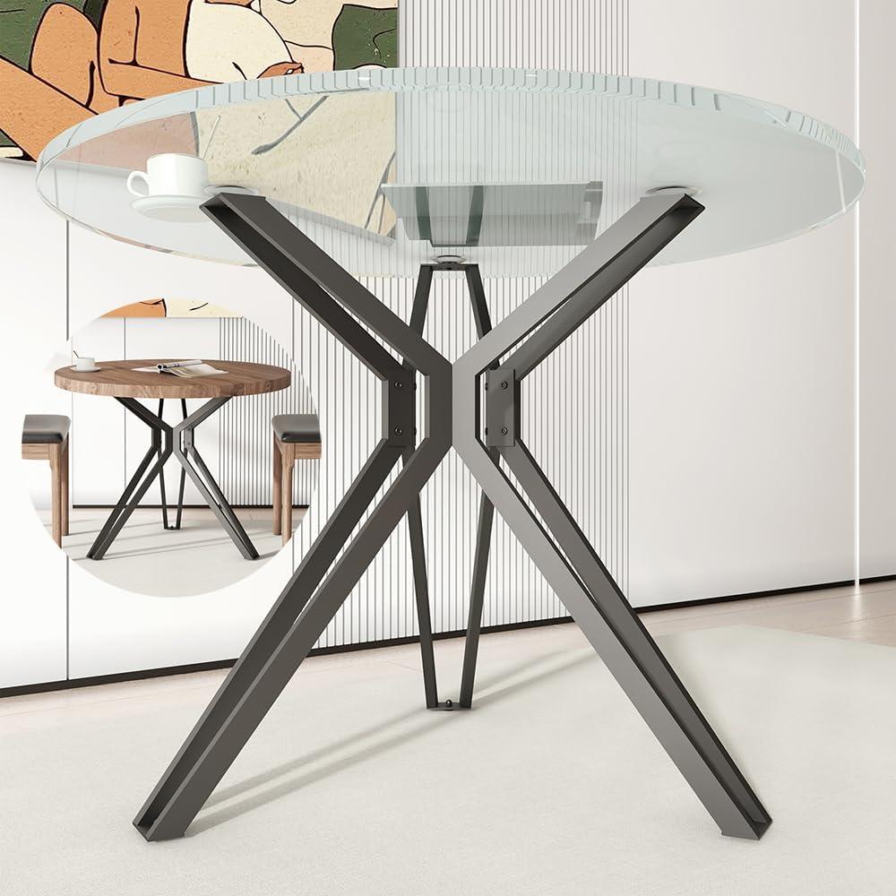 28 Inch Metal Pedestal Table Base with Suction Cups, DIY Coffee or Dining Table Legs Fits Glass, Marble, Wood Tops (Black, 28 inch)