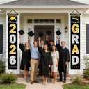 4 x 2026 Graduation Decorations Black Gold Congrats Grad Porch Banner Graduation Door Banner Class of 2026 GRAD Graduation Banner Sign for 2026 Graduation Party Decorations