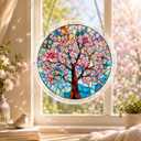 Acrylic Jigsaw Puzzle Suncatcher Kit 7.8 Inch, Cherry Blossom Tree Acrylic Puzzle Suncatcher for Adults, DIY Window & Garden Hanging Decor, Home Decor Gift for Women, Mom, Friends