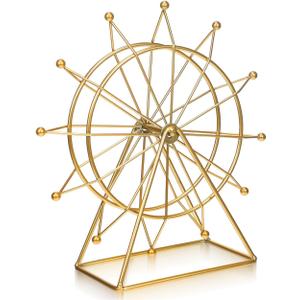 Cabilock Ferris Wheel Ornament Metal Desktop Sculpture Gold Home Decor for Living Room Office Bookshelf Entryway Decoration 9.06X8.66X3.54 Inches