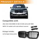 G01 G02 Grill - Front Grill Kidney Grille compatible with 2022 2023 2024 BMW X3 X4 G01 G02, ABS Double Slat, Gloss Black