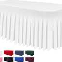 Table Skirts for Rectangle Tables 6ft - One-Piece White Tablecloths and Skirt, Wrinkle Resistant Ruffles Elastic Cover for Banquets, Weddings, Events, Parties
