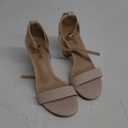 IDIFU Nude Heels for Women Cookie-MI Block Heels 3 Inch Sandals Chunky Open Toe Heel Wedding Homecoming Dress Shoes for Women Brides Ladies (Nude Nubuck, 5 B(M) US)