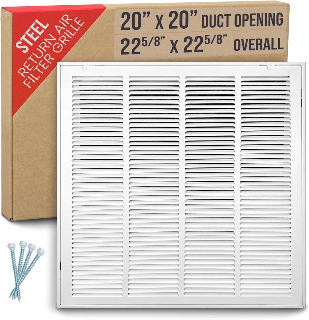 Fits 20x20 Duct Opening | Steel Return Air Filter Grille by Handua [Removable Door] for 1-inch Filters | Vent Cover Grill | White | HVAC Cold Air Intake Grille | Out Dim: 22 5/8"W X 22 5/8"H