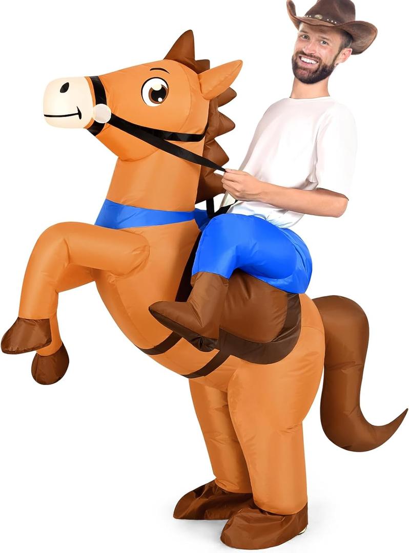 Qtencas Inflatable Horse Costume for Adults, Blow up Horse Costume for Men Women Cosplay Party,Cowboy Halloween Horse Costume