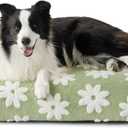 LE SURE Large Dog Beds-Thick Shredded Chopped Foam Pet Bed as Gift for Indoor with Removable Cover, Cute Modern Fuzzy Plush & Anti Slip Bottom, Green (36.0"L x 27.0"W x 4.0"Th)