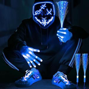 AMENON 4 Set Halloween LED Mask Light Up Gloves Glow Shoelaces 20 Glow Sticks 20 Connector Scary Halloween Costume Party AMENON 4 Set Halloween LED Mask Light Up Gloves Glow Shoelaces 20 Glow Sticks 20 Connector Scary Halloween Costume Party