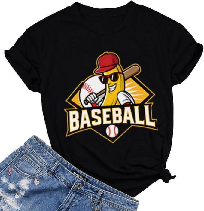 Womens Baseball Shirt Game Day Shirts Baseball Team Shirt Funny Fan Short Sleeve Tee (Black, L)