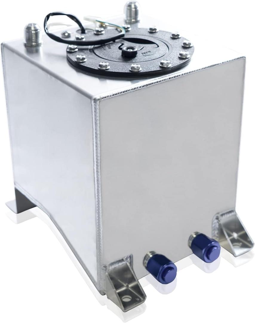Universal 2.5 Gallon 10L Fuel Cell Tank with Cap and Level Sender Polished Aluminum Silver