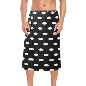 Burbuja Polka Dots Black White Mens Bath Wrap Soft Body Wrap with Adjustable Snap Elastic for Shower Sauna Gym Towel Cover Up