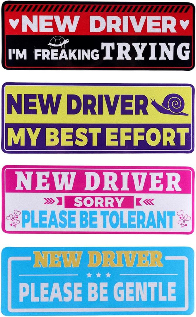 4pcs Student Drivers Magnetic Car Stickers, 8.98x3.19in Reflective Novice Driver Stickers Safety Sign Waterproof Magnet Bumper Sticker New Rookie Driver Sign Car Accessories for Metal Vehicle Surface