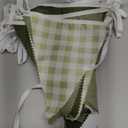 32Ft Sage Green Party Decorations Sage Gingham Banner Olive Green Buffalo Plaid Checkered Triangle Flag Pennant Fabric Garland Streamers for Birthday Baby Shower Wedding Picnic Golf Party Decorations, 5.5in x 7in