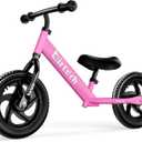 Birtech 12 Inch Toddler Balance Bike for Kids 2-6 Years Old, Adjustable Seat Height, Indoor Outdoor Toy Bicycle With No Pedals, Pink