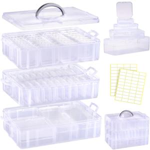 Funtopia Bead Organizers and Storage, 56 Pcs Small Plastic Containers with Lids and 3-Tier Stackable Storage Box, Mini Clear Organizers for Jewelry Toys Craft Storage (4 Sizes) (1.Medium)