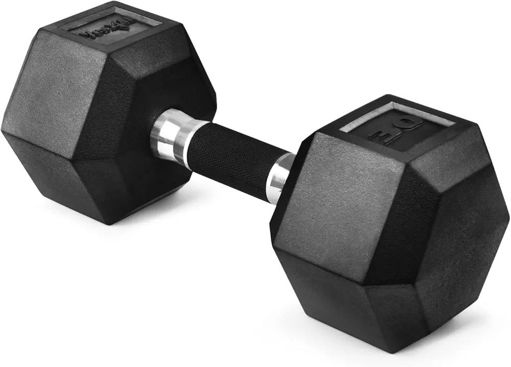 Yes4All Rubber Grip Encased Hex Dumbbell – Hand Weights With Anti-Slip 30 LBS Single