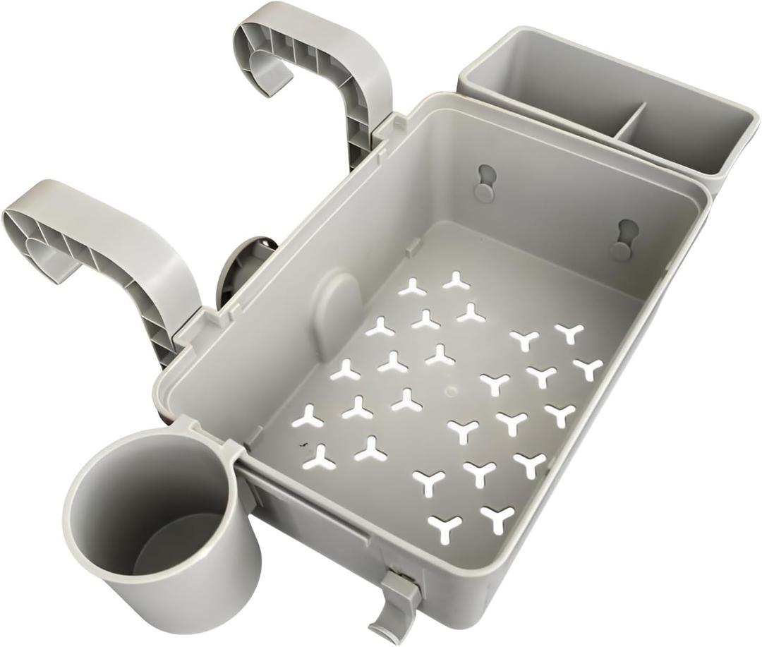 [Mokcoliy]Pool Storage Basket Anti-Slip Poolside Organizer for Towels & Toys, Stable Design, for Garden & Bathroom, Quick Drainage (grey)
