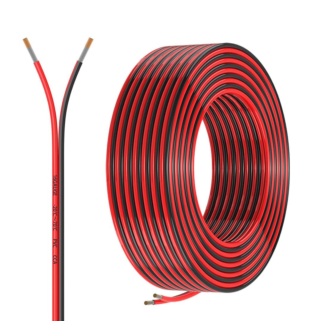 16 Gauge 2 Conductors 30FT Electrical Wire, Red Black Cable, Flexible Low Voltage PVC Copper Clad Aluminum Extension Cord for Car Speaker Wire, LED Wire,Lamps Lighting,Residential Wiring 12V/24V DC.