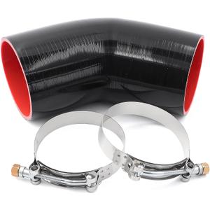 High Performance 4-Ply Reinforced 45 Degree ID 3.5 Inch Elbow Silicone Coupler Hose with 2 T-Bolt Clamps, Wall Thickness 5mm Leg Length 4 Inch for Turbo/Intercooler/Intake Piping