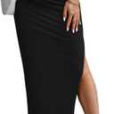 Women's Maternity Long Skirt High Waist Split Thigh Pregnancy Casual Bodycon Skirts (Medium, Black)